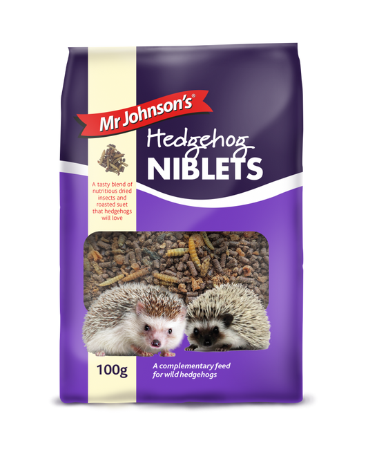 Mr Johnsons Hedgehog Niblets packaged wildlife food pellets for hedgehog feeding in gardens