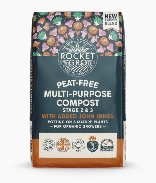 Front of Multi-Purpose Stage 2/3 compost bag showing product label and branding