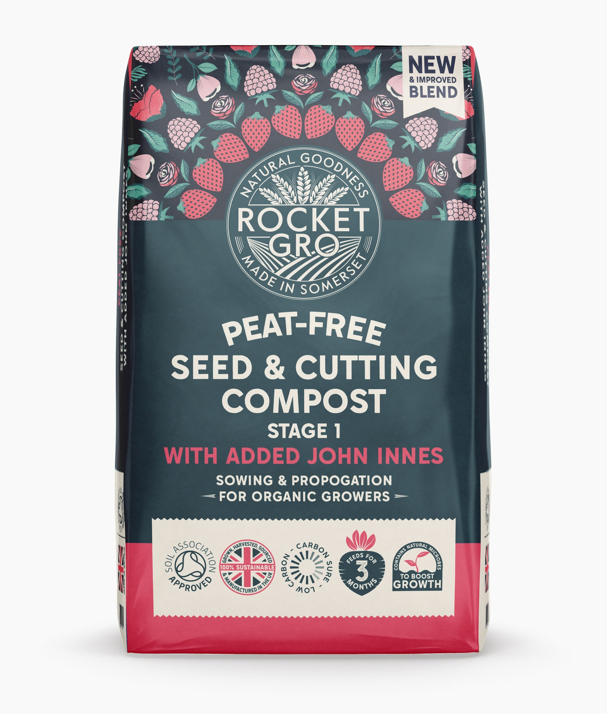 Front of bag of John Innes Seed & Cutting Compost showing label and packaging