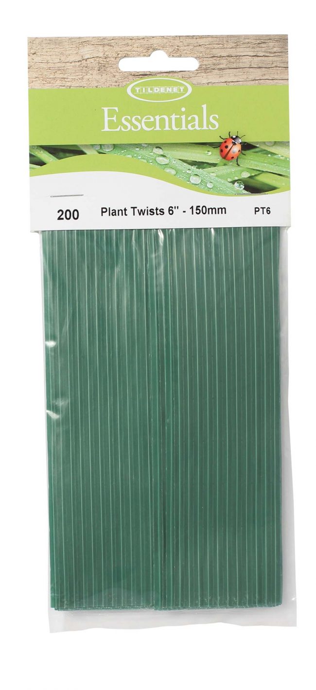 Tildenet 6 inch green plant twist ties, coated wire garden ties for securing stems to canes and stakes
