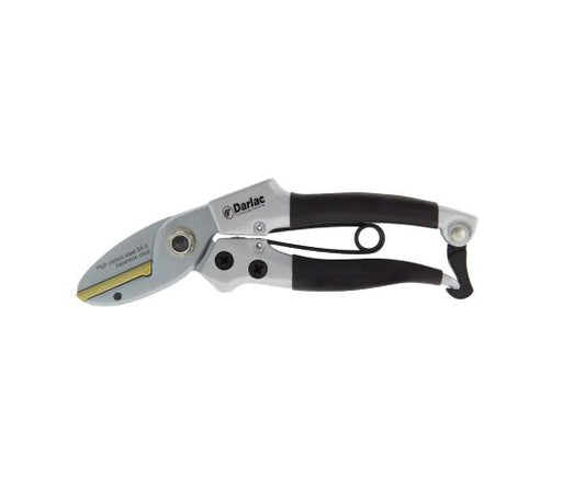 Compact anvil pruner garden secateur with cushioned ergonomic handles and safety lock for cutting dead wood and woody stems