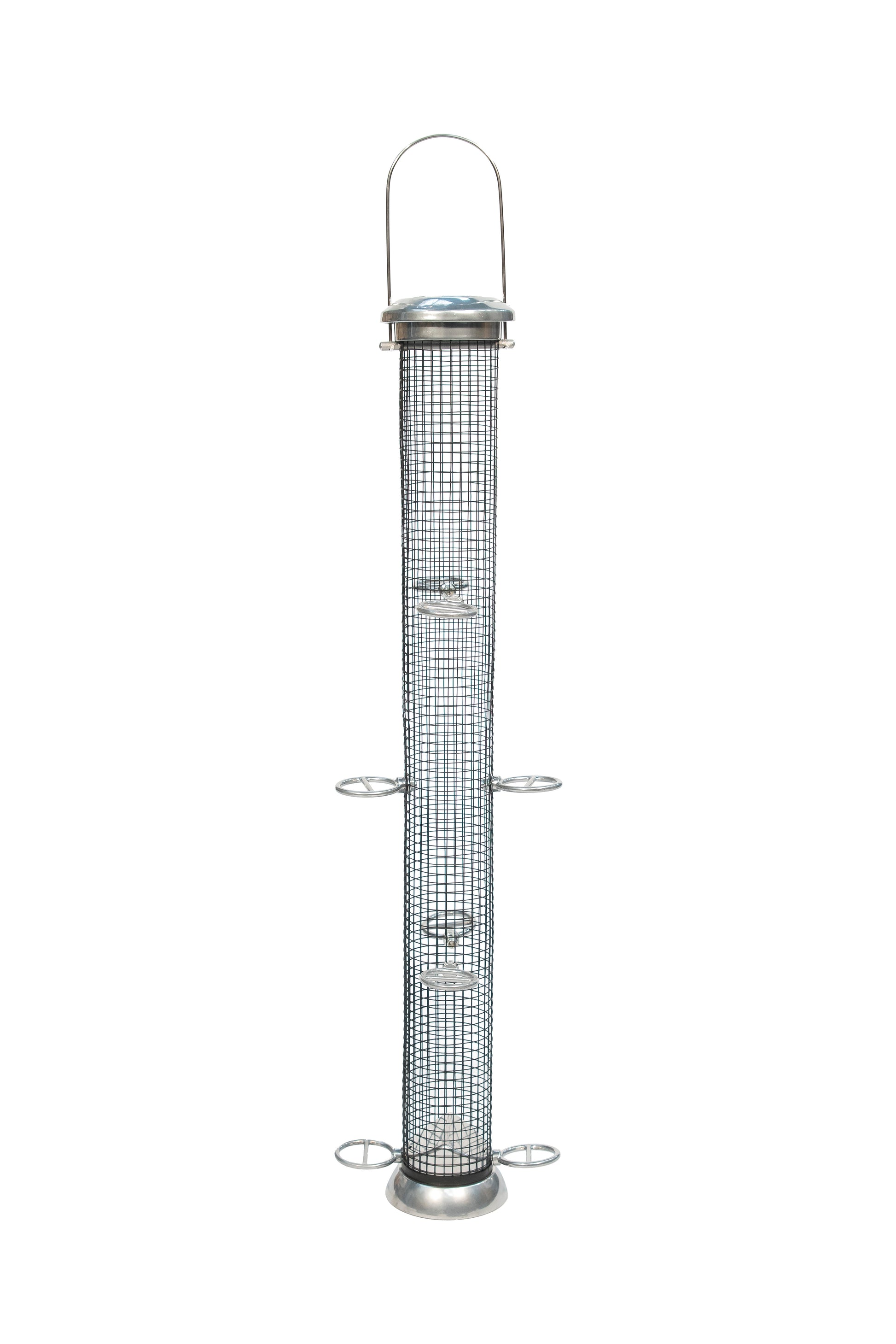 HB Grand Sterling metal hanging peanut feeder with wire cage for garden birds