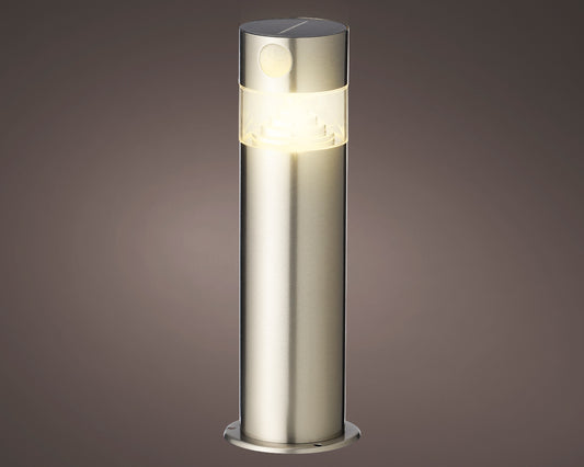 Solar-powered garden stake light with stainless steel finish and warm LED, ideal for paths, patios and borders