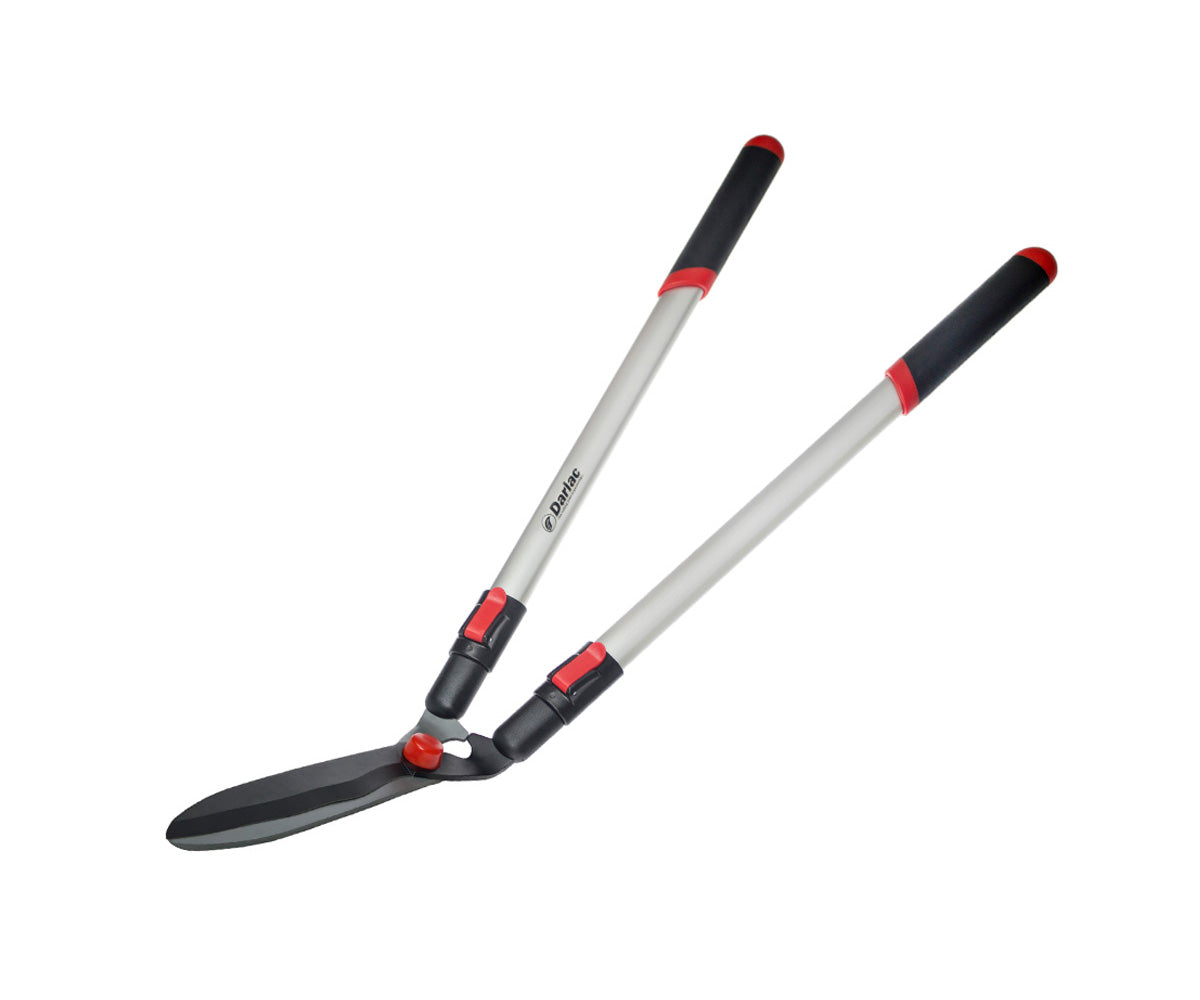 Telescopic shears with extendable handles for pruning hedges, tall shrubs and hard-to-reach branches