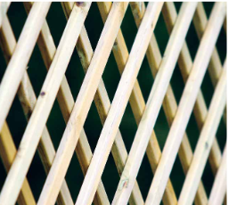 Wooden diamond lattice trellis panel for supporting climbing plants and garden screening